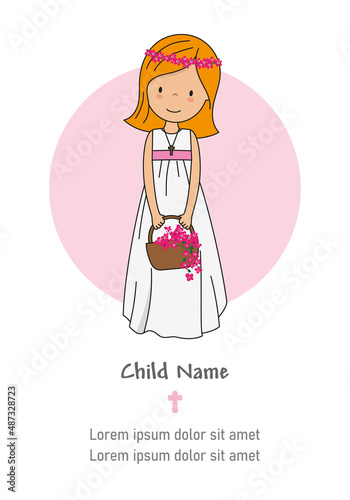  My first communion girl. Girl with a basket of flowers