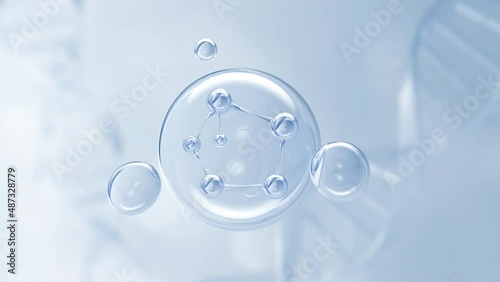 Cosmetic Essence, Liquid bubble, Molecule inside Liquid Bubble on water background. photo