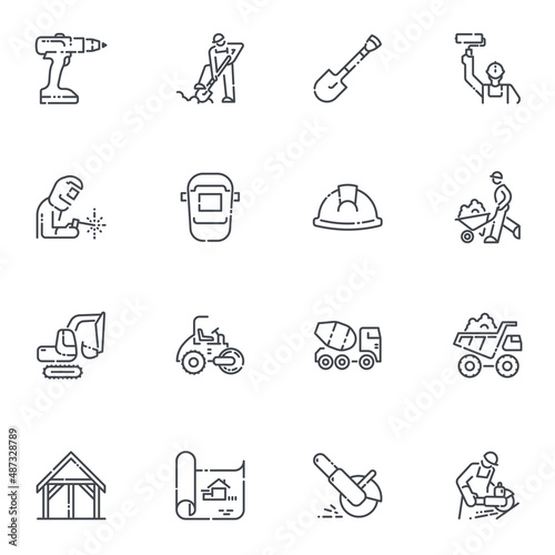 Set of vector construction line icons isolated