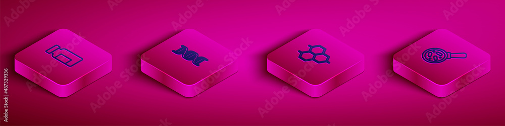 Set Isometric line Test tube and flask, DNA symbol, Chemical formula and Microorganisms under magnifier icon. Vector Set Isometric line Test tube and flask, DNA symbol, Chemical formula and Microorganisms under magnifier icon. Vector