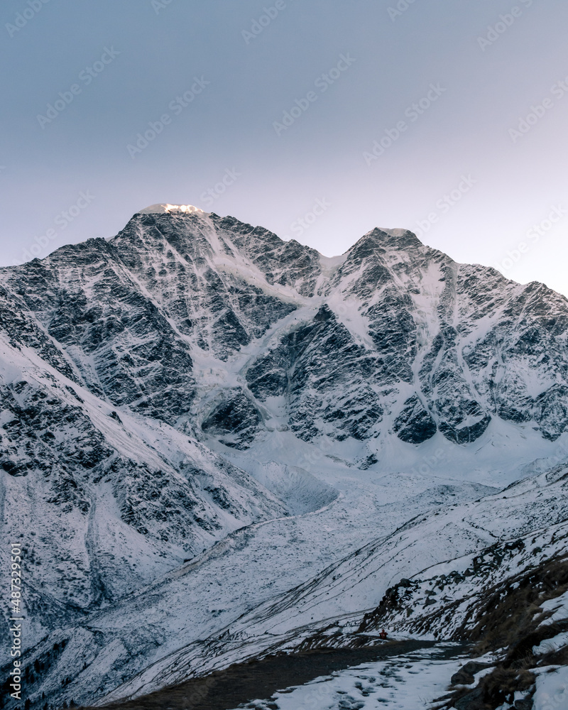 Greater Caucasus Range.  Glacier Seven on mount Donguz-Orun in Elbrus region. Winter landscape