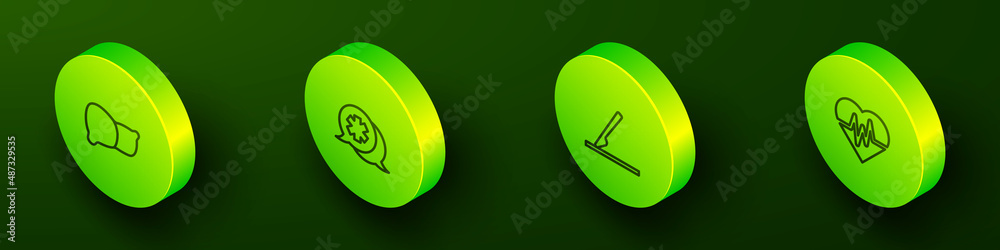 Set Isometric line Human organ liver, Dialogue with the doctor, Medical surgery scalpel and Heart rate icon. Vector Set Isometric line Human organ liver, Dialogue with the doctor, Medical surgery scalpel and Heart rate icon. Vector