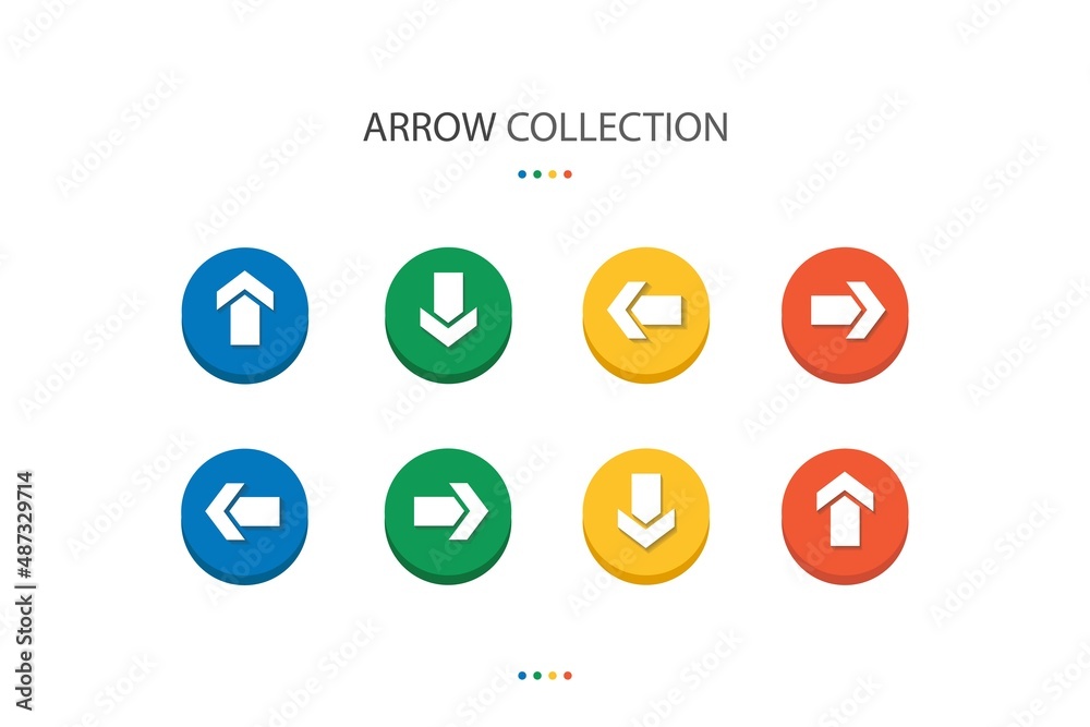 Set of modern thick arrow isolated thick head arrow. Symbol for your web site design, app, UI. This design use arrow symbol. Elements with 4 colors circle shape. Set of modern thick arrow isolated thick head arrow. Symbol for your web site design, app, UI. This design use arrow symbol. Elements with 4 colors circle shape.