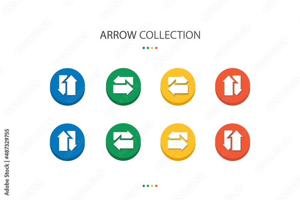Set of modern thick arrow left and right vector icon. Symbol for your web site design, app, UI. This design use arrow symbol. Elements with 4 colors circle shape. Set of modern thick arrow left and right vector icon. Symbol for your web site design, app, UI. This design use arrow symbol. Elements with 4 colors circle shape.