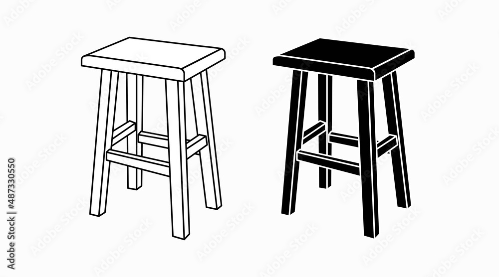 Black and White Stool Set. Vector isolated black and white illustration of a wooden stool Black and White Stool Set. Vector isolated black and white illustration of a wooden stool