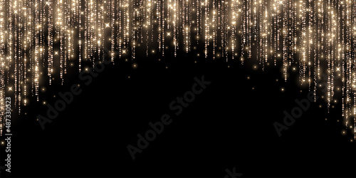 Bronze gold holiday decoration glitter garland arc on black background. Vector