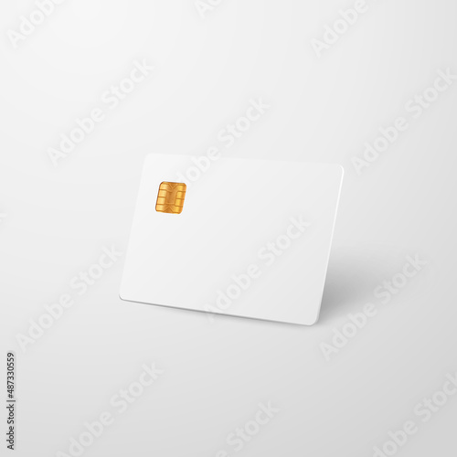 Realistic blank plastic credit card. Bank card with chip. Shopping discount plastic card. Template white card for finance