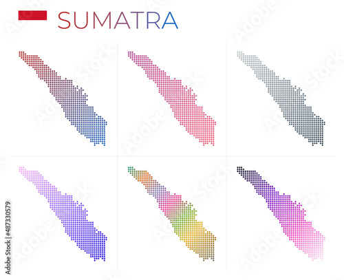 Sumatra dotted map set. Map of Sumatra in dotted style. Borders of the island filled with beautiful smooth gradient circles. Captivating vector illustration. photo