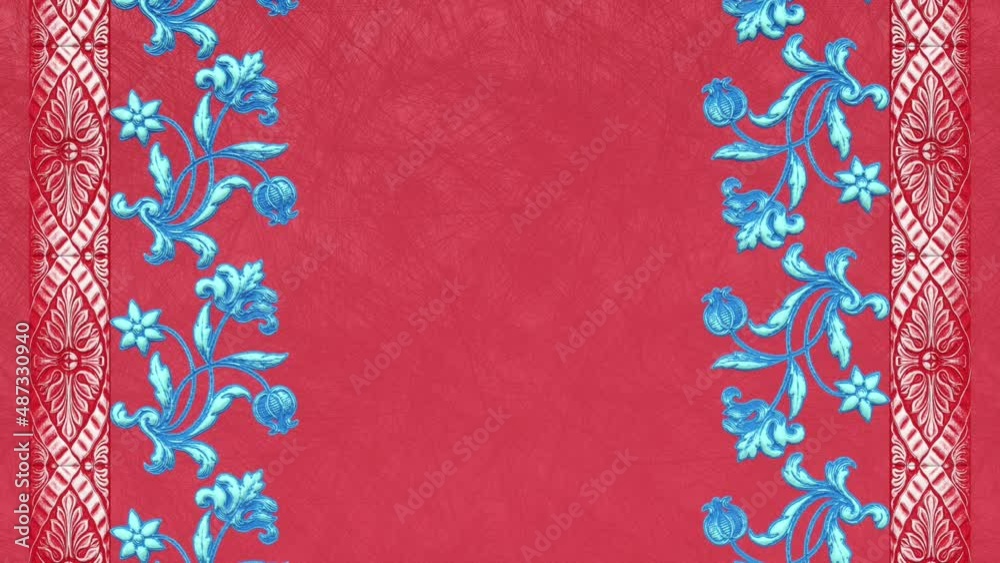 Decorative vintage antique floral baroque ornament, renaissance retro victorian elegant frame, royal damask background with border, asian red template, greeting card with copy space