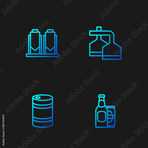 Set line Beer bottle and beer can, Metal keg, brewing process and . Gradient color icons. Vector
