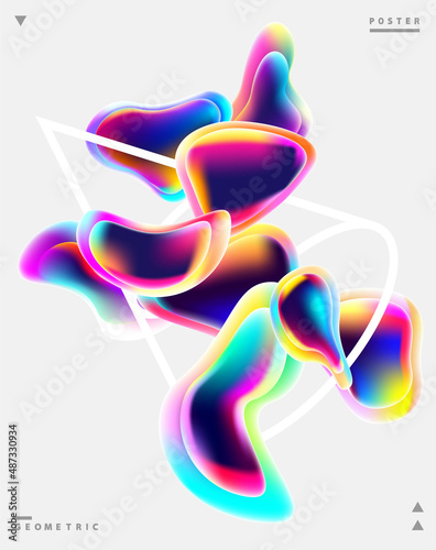 Canvas Print Abstract poster design with luminescent liquid bubbles and geometric shapes