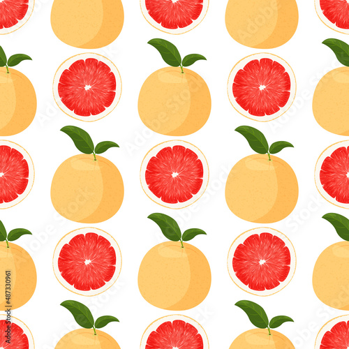 Fresh red grapefruit background. Bright fruit seamless pattern.