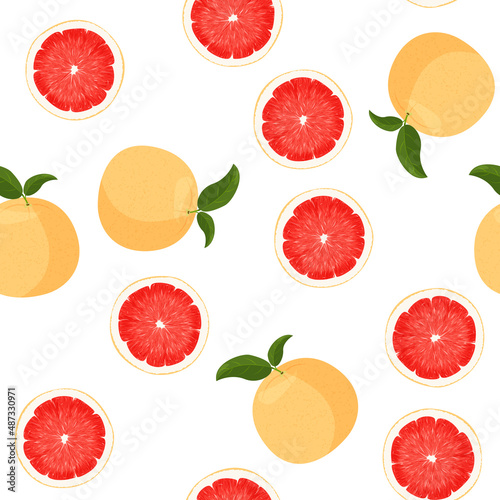 Fototapeta Naklejka Na Ścianę i Meble -  Fresh red grapefruit background. Bright fruit seamless pattern.