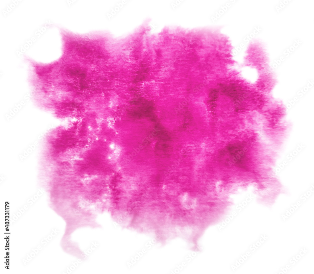 Hand painted watercolor liquid stain isolated on white. Pink.
