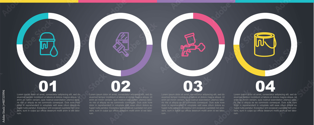 Set line Paint bucket, Car painting, spray gun and . Business infographic template. Vector Set line Paint bucket, Car painting, spray gun and . Business infographic template. Vector