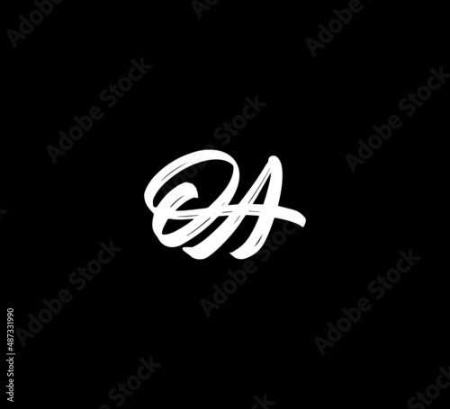 White Vector Letters Logo Brush Handlettering Calligraphy Style In Black Background Initial oa photo