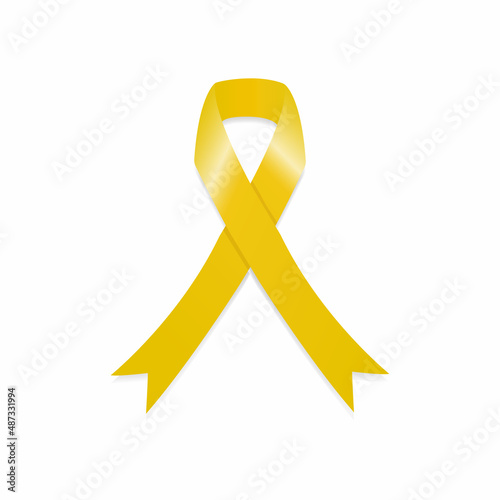 Yellow awareness ribbon on white background as symbol adenosarcoma, endometriosis,and missing in action or prisoners of war  Vector illustration EPS 10
