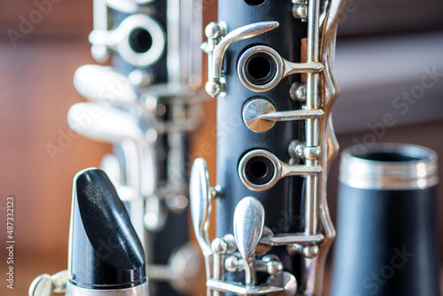 Fotomurale details of clarinet musical instrument closeup