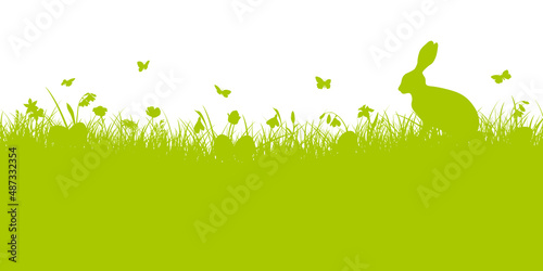 Osterbanner Osterhase & Eier Wiese Grün