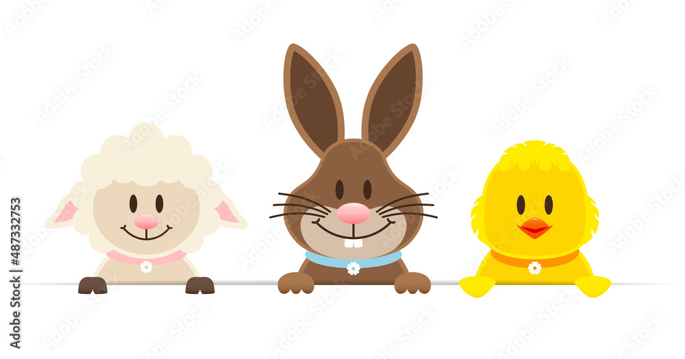 Obraz premium Schaf, Osterhase & Küken Banner