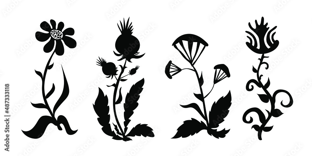 Black and white image of stylized colors. Stamp, print on fabric, design, background.
Vector drawing.