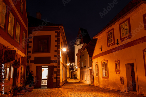 Street in center of Ceske Budejovice at night  Czechia