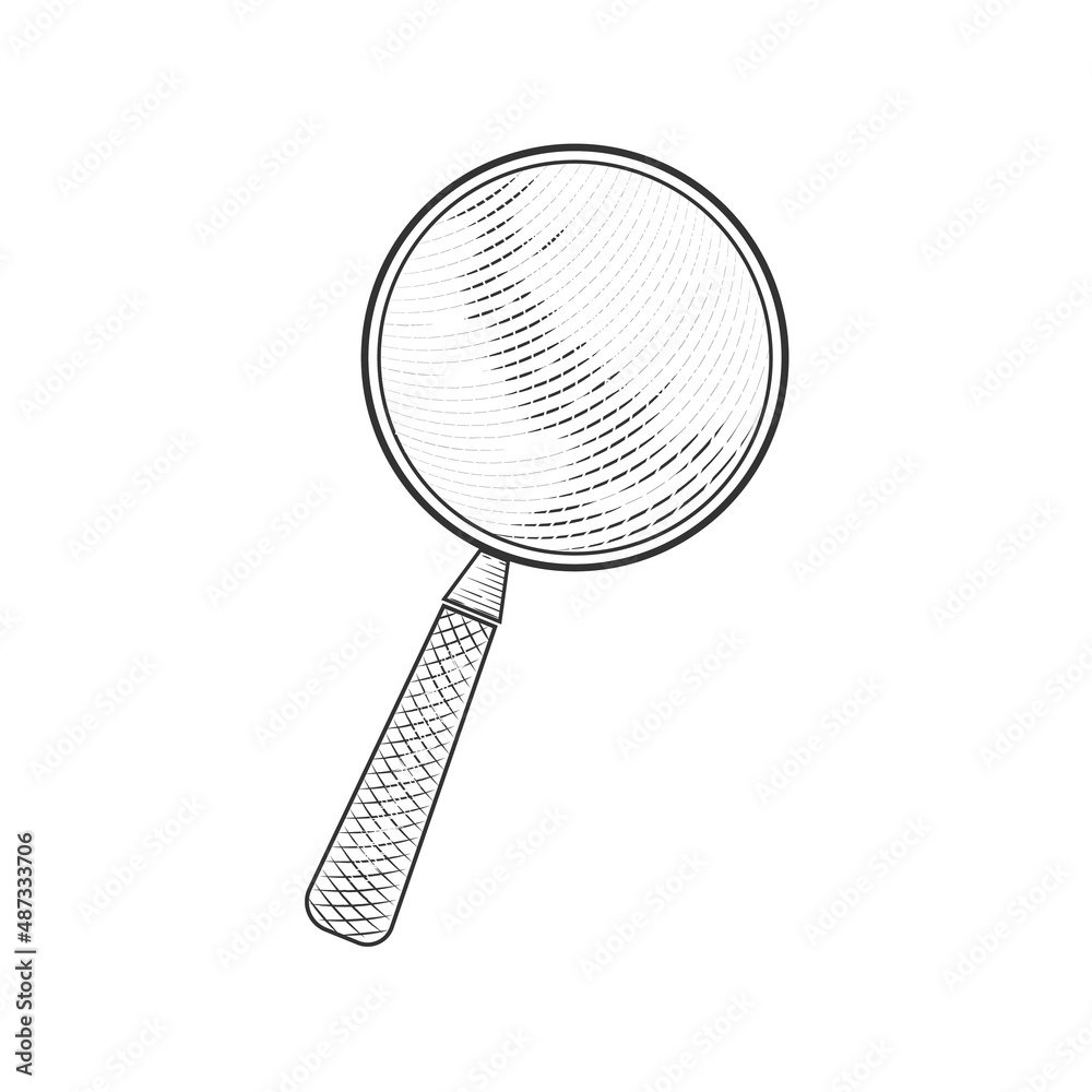 Search symbol.Vector old engraving illustration.Old magnifying glass. Search symbol.Vector old engraving illustration.Old magnifying glass.