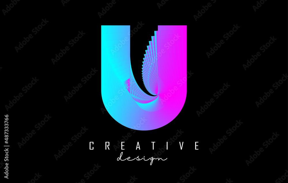 Purple Letter U logo with lines and spiral effect. Vector illustration with geometric typography. Purple Letter U logo with lines and spiral effect. Vector illustration with geometric typography.
