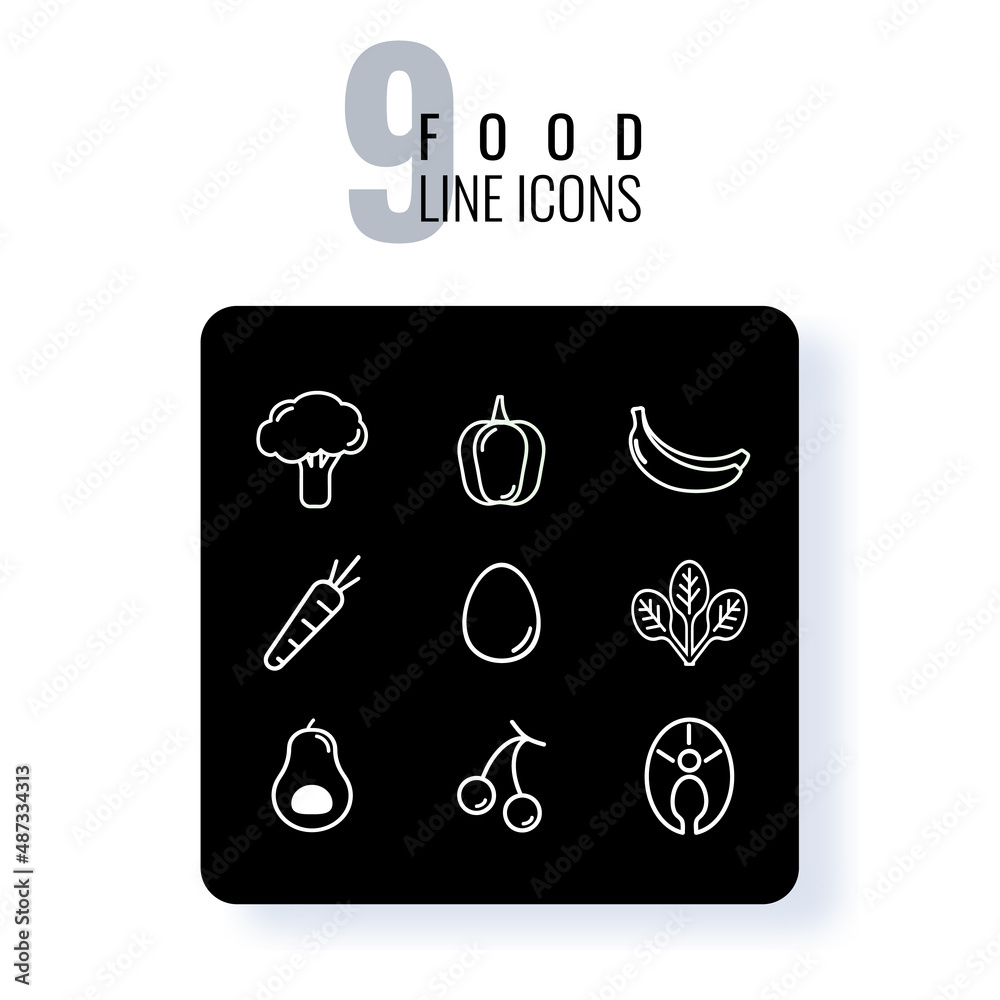 Outline healthy food icons set for web and applications Outline healthy food icons set for web and applications