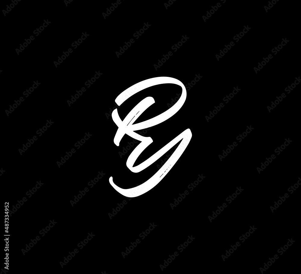 White Vector Letters Logo Brush Handlettering Calligraphy Style In Black Background Initial ry - obrazy, fototapety, plakaty 