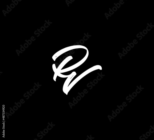 White Vector Letters Logo Brush Handlettering Calligraphy Style In Black Background Initial rv