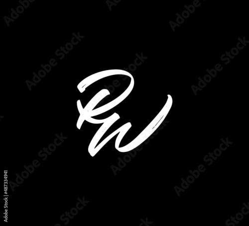 White Vector Letters Logo Brush Handlettering Calligraphy Style In Black Background Initial rw photo