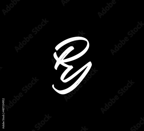 White Vector Letters Logo Brush Handlettering Calligraphy Style In Black Background Initial ry photo