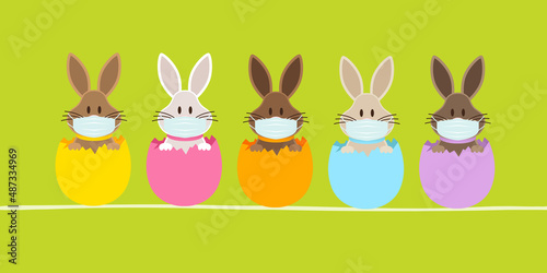 5 Osterhasen Maske In Eierschalen Banner Grün