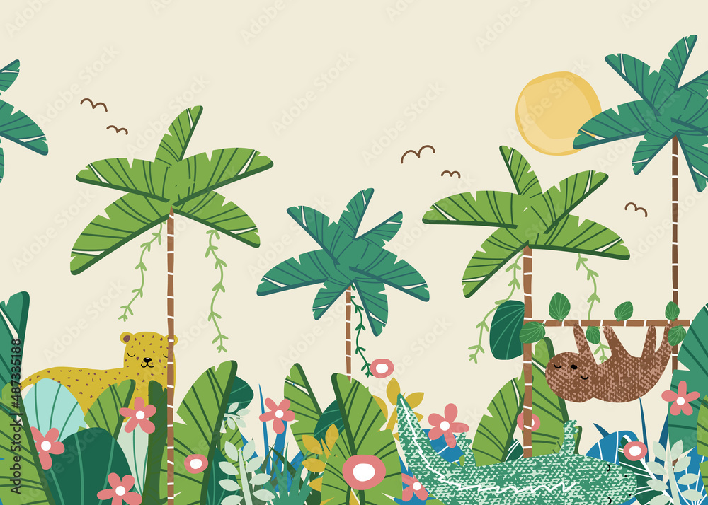 custom made wallpaper toronto digitalCute jungle wallpaper for kids. Tropical seamless pattern. Vector hand drawn illustration.