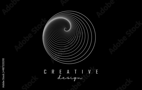 White Letter O logo with lines and spiral effect. Vector illustration with geometric typography.
