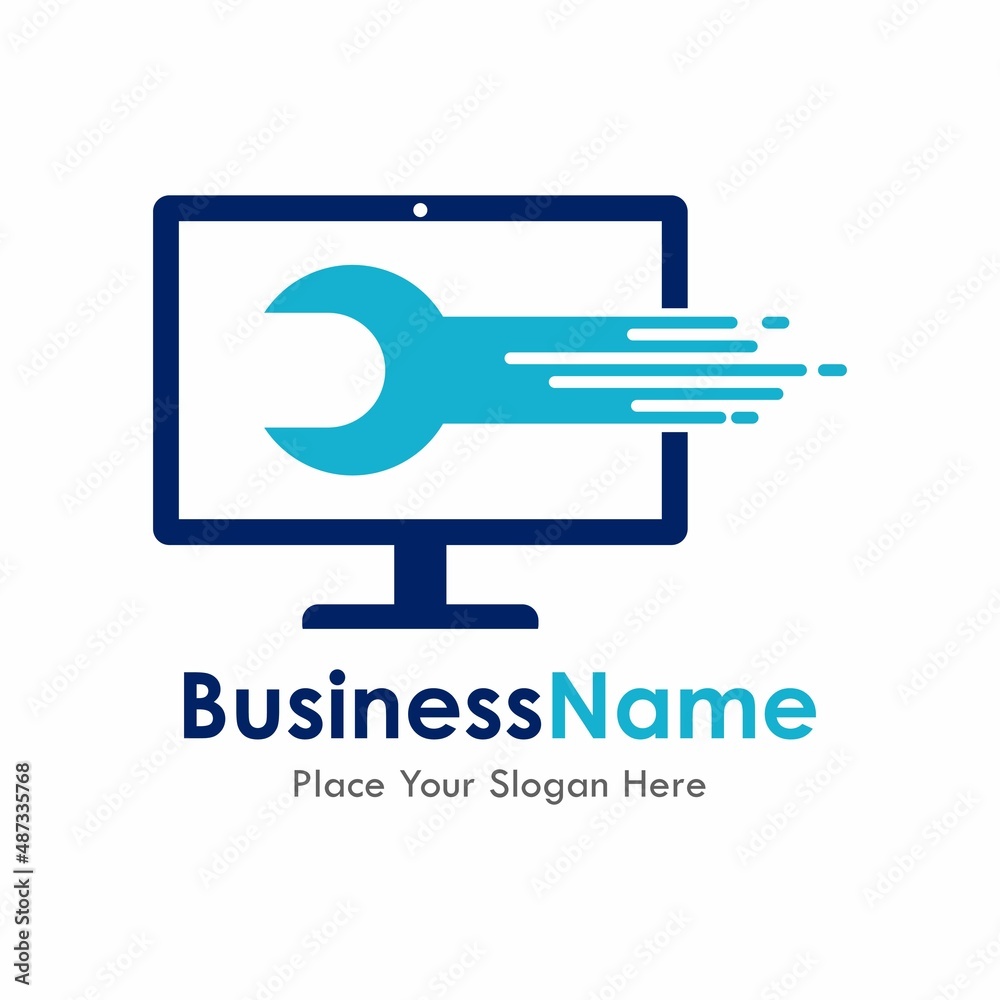Fast repair computer logo design. Suitable for computing, repairing, technology, business and art Fast repair computer logo design. Suitable for computing, repairing, technology, business and art