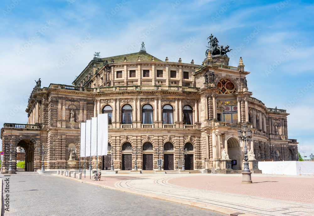 State Opera House (Semperoper) in Dresden on Theaterplatz square, Germany