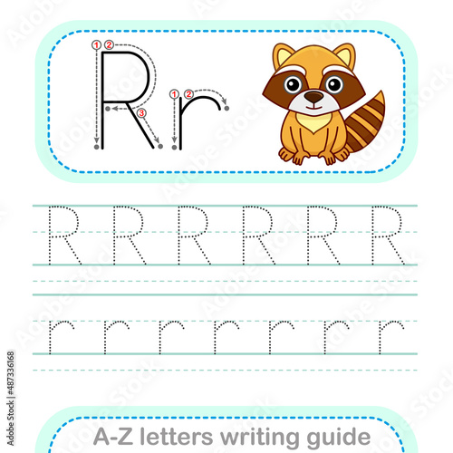 Letter Writing Guide. Worksheet Tracing letters R. Uppercase and lowercase letter English alphabet