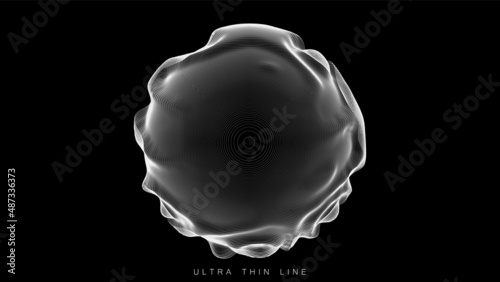 Distorted line spheres. Vector thin line glitch geometry.