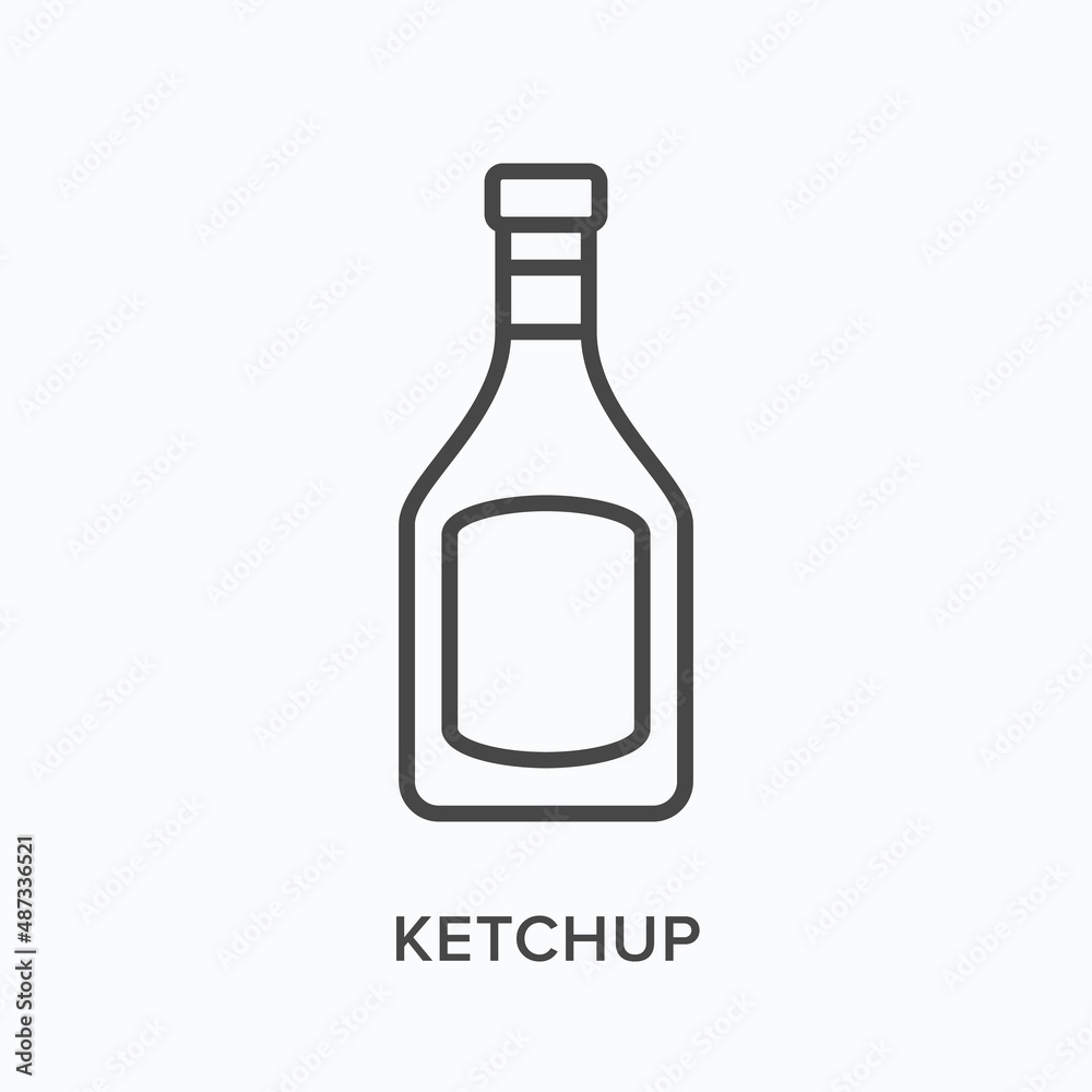 Ketchup flat line icon. Vector outline illustration of tomato sauce bottle. Black thin linear pictogram for food dressing Ketchup flat line icon. Vector outline illustration of tomato sauce bottle. Black thin linear pictogram for food dressing