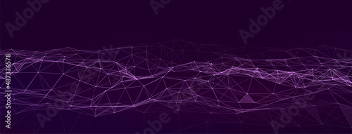 Abstract vector technology wave of particles. Big data visualization. Background with motion dots and lines. Artificial intelligence.