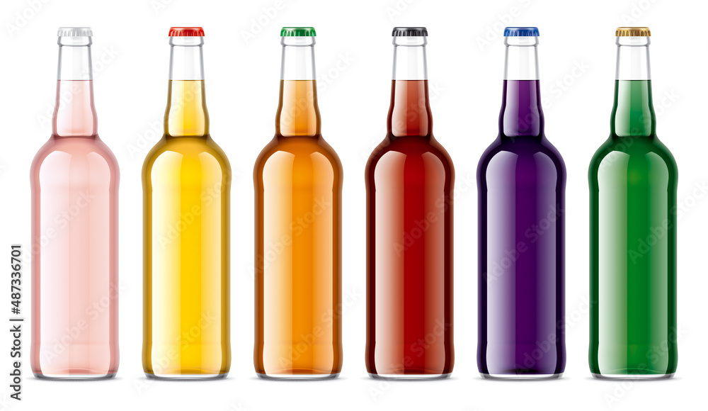 Set of Glass Bottles with transparent Juices. Set of Glass Bottles with transparent Juices.