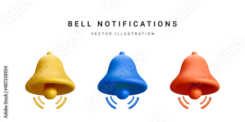 Set of 3d realistic bell isolated on white background. Vector illustration