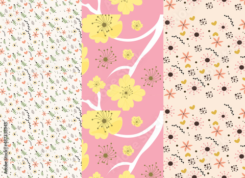 Set of abstract floral seamless pattern collection