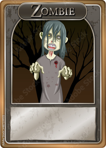 Scary zombie character game card template
