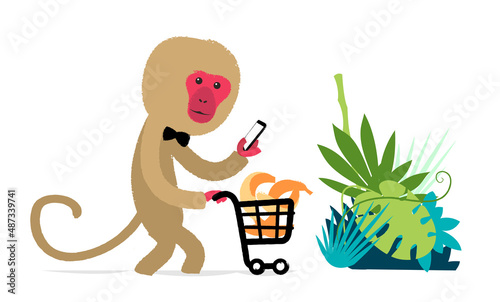 Scimmia che fa lo shopping con lo smartphone