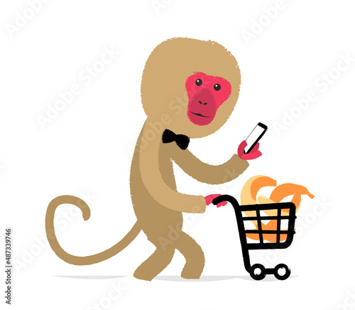Scimmia che fa lo shopping con lo smartphone