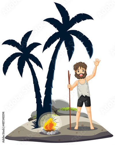 A man on deserted island isolated