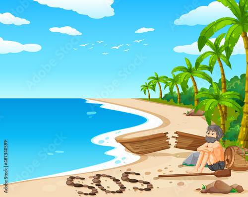 A man on deserted island isolated